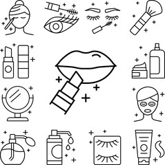 Poster - Lips, lipstick icon in a collection with other items