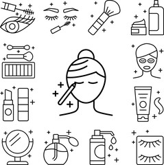 Poster - Woman, face, pencil, eye icon in a collection with other items