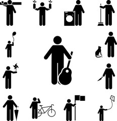 Poster - Guitar, man, object icon in a collection with other items