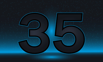 Number 35 vector. Luxury blue number 35 with luxurious modern background. vector design for celebration, invitation card and greeting card