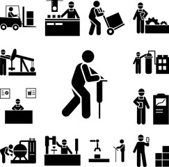 Sticker - Job, person, manufacturing, worker icon in a collection with other items