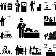 Poster - Mechanism, wrench, cogwheel, man, job icon in a collection with other items