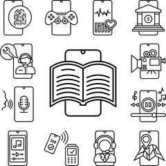 Poster - E-book mobile icon in a collection with other items