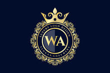 WA Initial Letter Gold Calligraphic Feminine Floral Hand Drawn Heraldic Monogram Antique Vintage Style Luxury Logo Design Premium Vector