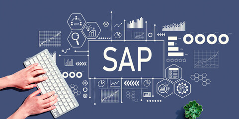 Canvas Print - SAP - Business process automation software theme with person using a computer keyboard