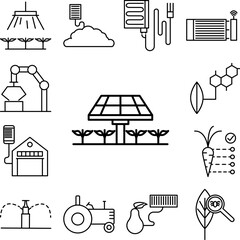 smart farm, solar panel icon in a collection with other items