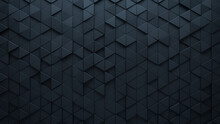 Polished Tiles Arranged To Create A 3D Wall. Triangular, Futuristic Background Formed From Black Blocks. 3D Render