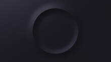 Minimalist Background With Embossed Circle. Black Surface With Raised 3D Shape. 3D Render.