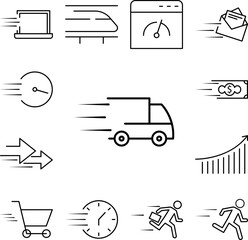 Poster - speed delivery truck icon in a collection with other items