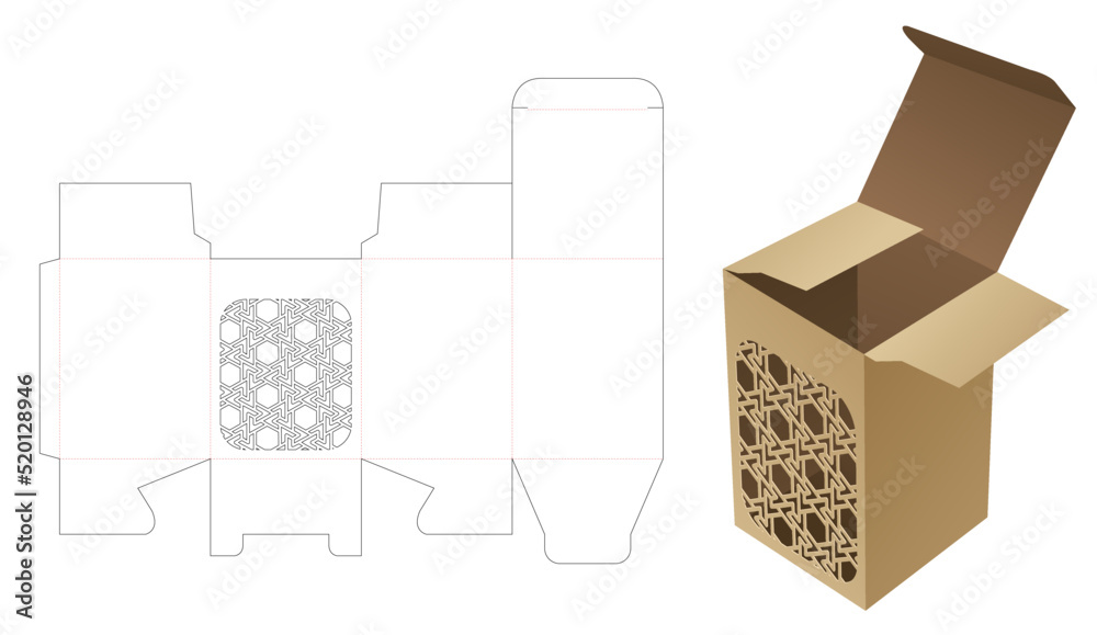 stenciled box die cut template and 3D mockup Stock Vector | Adobe Stock