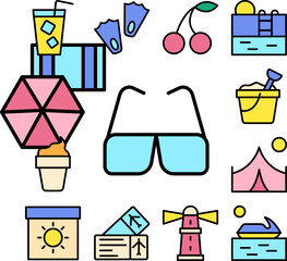 Poster - Sun, glasses icon in a collection with other items