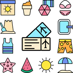 Poster - Ticket, airplane icon in a collection with other items