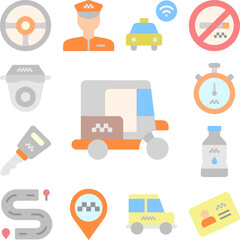 Poster - Tuk tuk, car icon in a collection with other items
