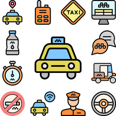 Poster - Taxi, car icon in a collection with other items
