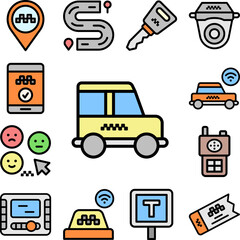 Poster - taxi, car icon in a collection with other items