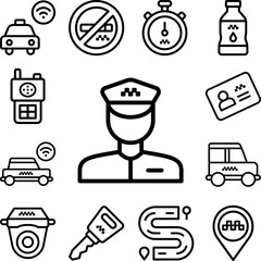 Wall Mural - Taxi driver icon in a collection with other items