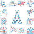 USA, wigwam icon in a collection with other items
