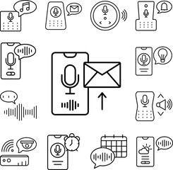 Poster - Smartphone, microphone, mail, arrow icon in a collection with other items