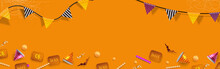 Halloween Trick Or Treat Banner. October Spooky Party Background With Decorative Autum Elements Vector Design Illustration