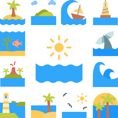 Sticker - Sun, ocean icon in a collection with other items