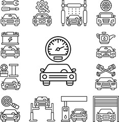 Poster - Car speedometer, car repair icon in a collection with other items