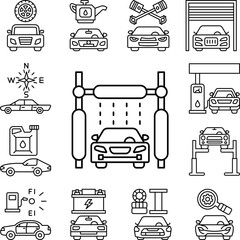 Poster - car wash machine, car icon in a collection with other items