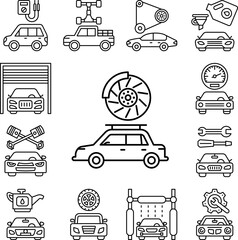 Poster - Car tire change, car repair icon in a collection with other items
