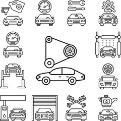 Poster - Timing belt, car repair icon in a collection with other items