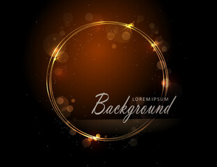 Wall Mural - Round isolated frame in gold color with small tinsel and bright glitter on black design