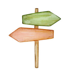 Watercolor wooden signpost