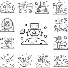 Poster - Science fiction robot satellite icon in a collection with other items