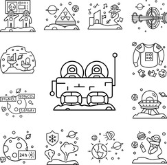 Poster - Cosmonaut machine car icon in a collection with other items