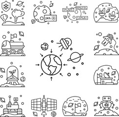 Poster - Gravitational forces on moon to spaceship icon in a collection with other items