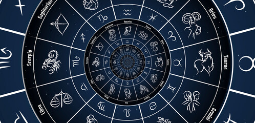 Leinwandbilder - Astrological background with zodiac signs and symbol.