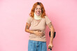 © luismolinero - Young caucasian woman wearing neck brace isolated on pink background smiling a lot