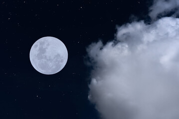 Wall Mural - Full moon with clouds and stars in the dark night.