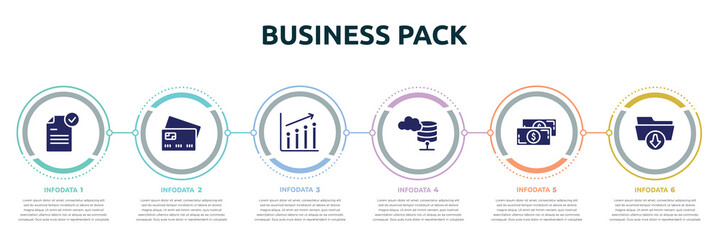 Poster - business pack concept infographic design template. included file submit, rectangular, seo performance, data cloud, big paper bill, download folder icons and 6 option or steps.