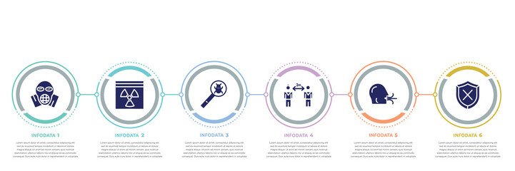 concept infographic design template. included respirator mask, hazmat, virus search, keep distance, breath, unprotected icons and 6 option or steps.