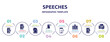 speeches concept infographic design template. included incoming call, , card black tool shape, mobile phone vibrating, 4g technology, press card, call by mobile phone, edit document icons and 8