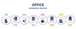 office concept infographic design template. included oil barrel, mobile payment, coworking, enquiry, piggybank, personal profile, estimate, contact list icons and 8 option or steps.