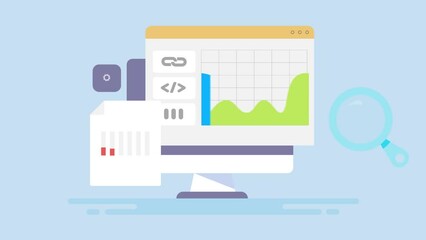 Wall Mural - seo analytics software displaying marketing kpi, business data on dashboard, video animation.
