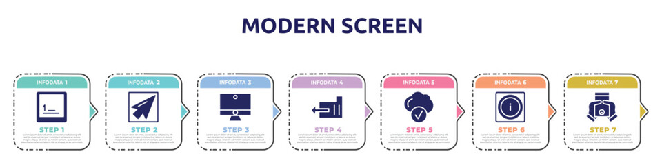 Poster - modern screen concept infographic design template. included keyboard key 1, mouse pointer, computer with monitor, export folder, connected clouds, information on internet, grip between hands icons