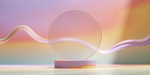 Poster - Colorful pastel object podium platform product display and showcase 3d rendering