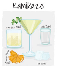 Wall Mural - Kamikaze Cocktail Illustration Recipe Drink with Ingredients