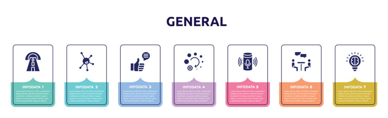 Poster - general concept infographic design template. included road tunnel, organism, social campaign, loading, smart assistant, job interview, invention icons and 7 option or steps.
