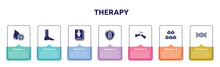 Therapy Concept Infographic Design Template. Included Donor, Urticaria, Childrens Stories, Immunity, Broken Bone, Sugar Cube, Genes Icons And 7 Option Or Steps.