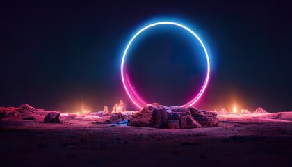 Poster - Magical portal, fantastic teleport to an alien planet, an entrance to parallel world glowing plasma octane render, photorealistic. Magical portal, a fantastic teleport 