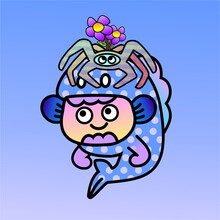 Cartoon Child With Spider Flower
