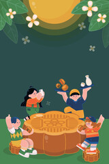 Mid-autumn festival friends dinner creative poster