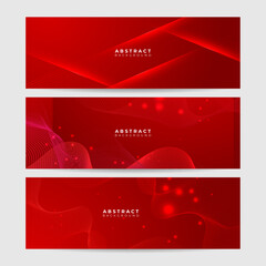 Wall Mural - Red technology digital banner design. Science, medical and digital technology header. Geometric abstract background with tech design. Molecular structure and communication vector illustration.